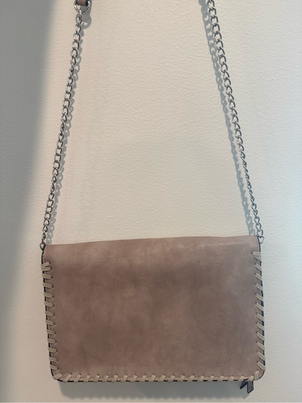 Urban Expressions Taupe Vegan Leather Foldover Crossbody Purse with Chain Strap